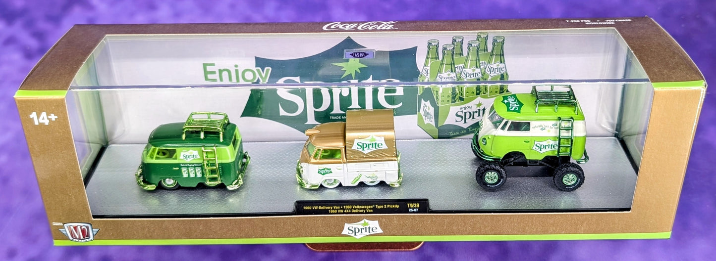 M2 Machines CHASE 1960 Volkswagen Type 2 Pickup with 1960 VW 4X4 Delivery Van and a 1960 VW Delivery Van - Sprite - TW39 25-07