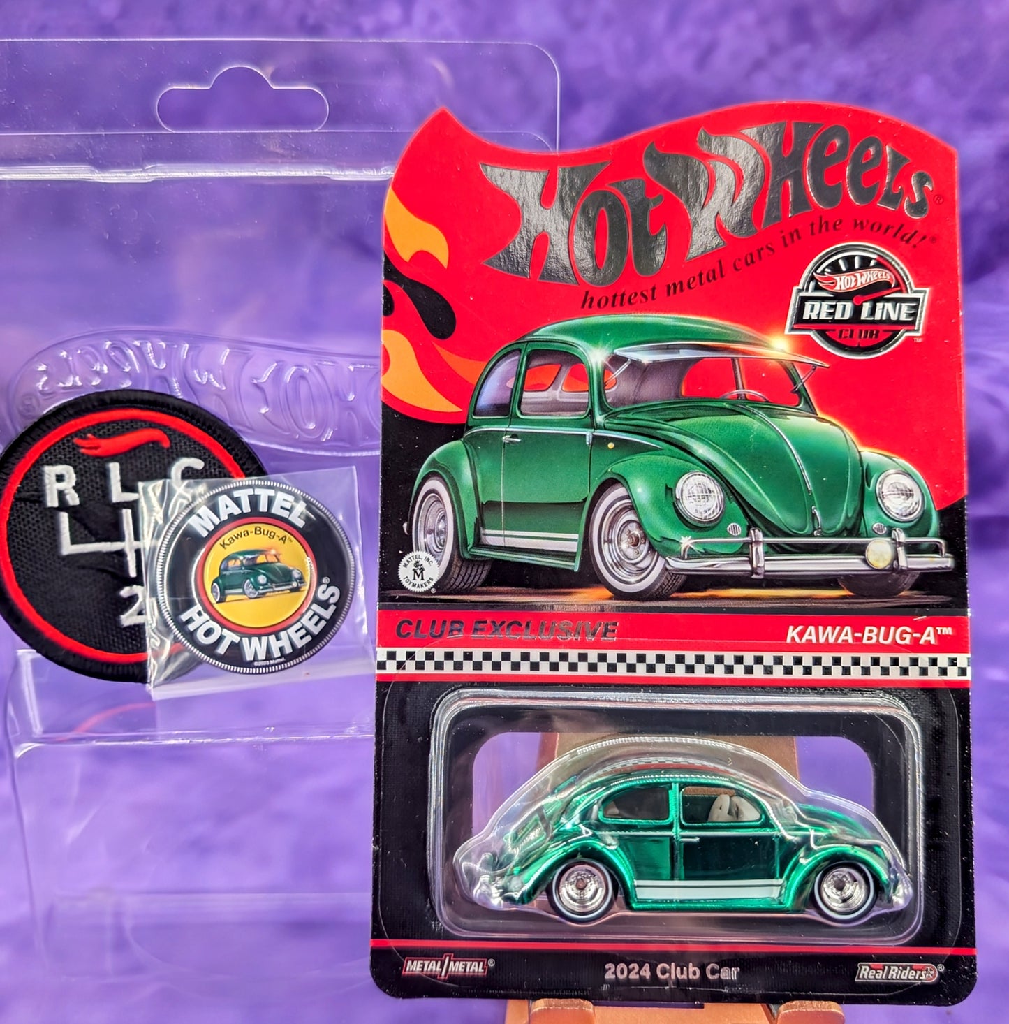 Hot Wheels RLC Kawa-Bug-A (VW Beetle) w/  Membership Button and Patch - 2024 Club Car - Red Line Club