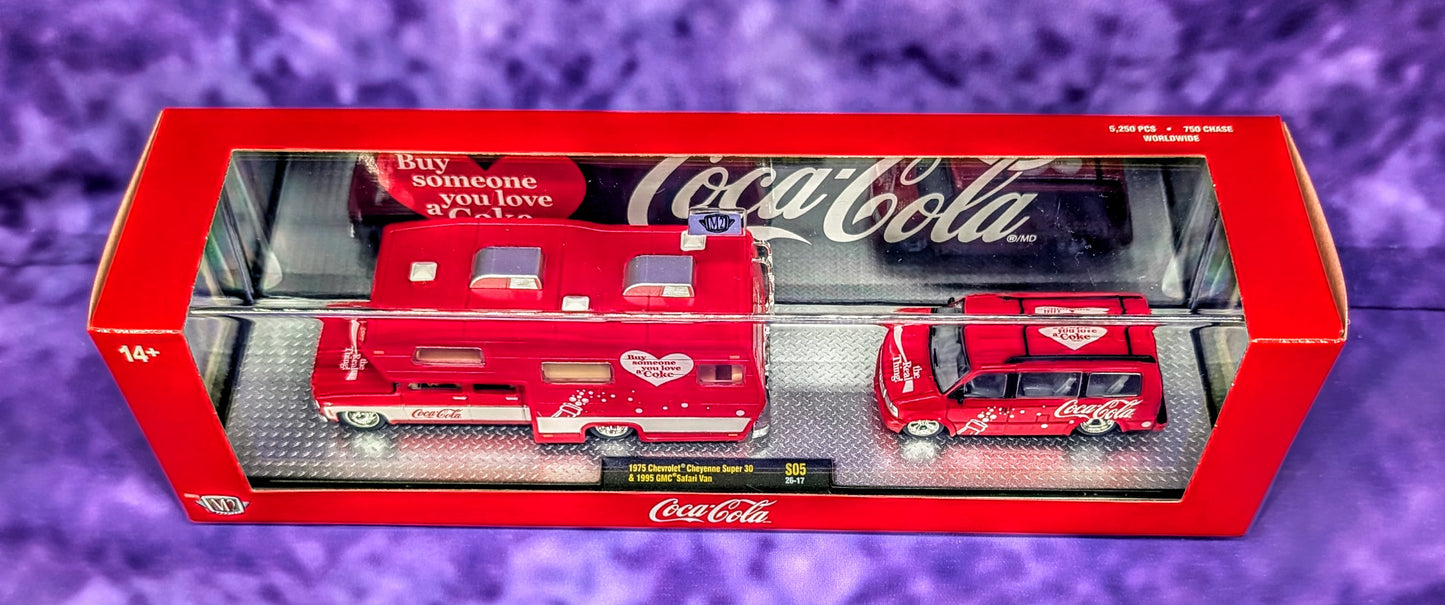 M2 Machines 1975 Chevrolet Cheyenne Super 30 & 1995 GMC Safari Van - Coca-Cola Auto-Haulers