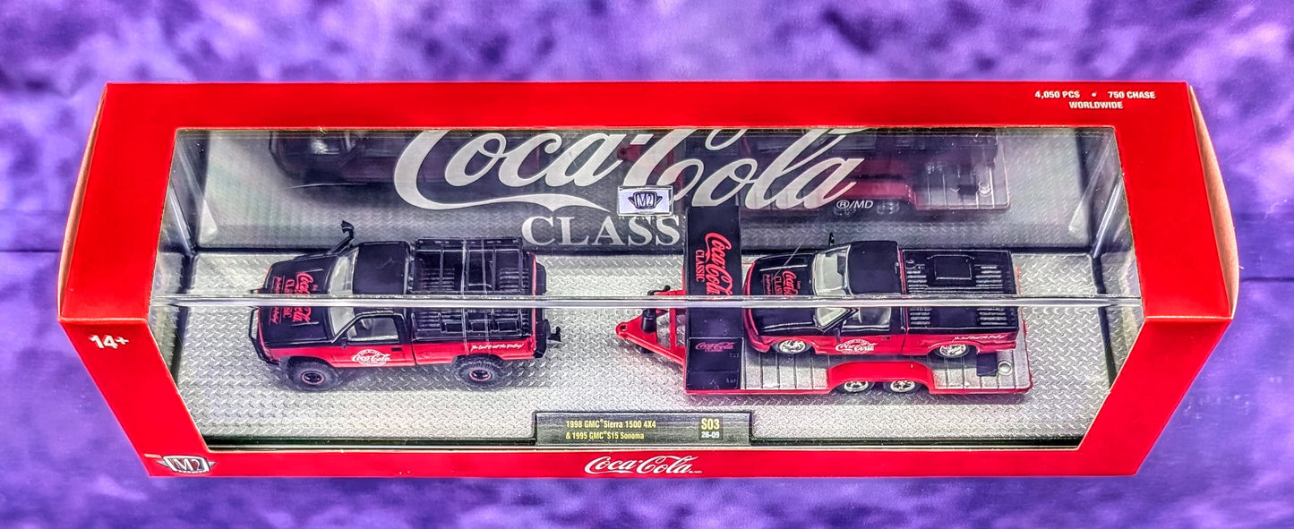 M2 Machines 1998 GMC Sierra 1500 4x4 & 1995 GMC S15 Sonoma - Coca-Cola - Auto-Haulers