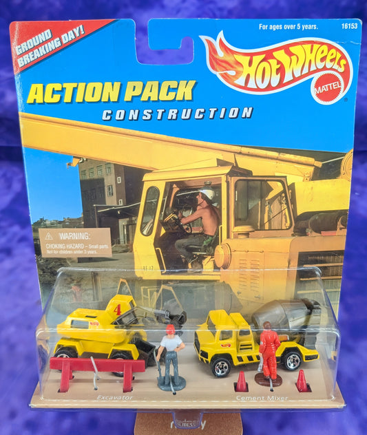 Hot Wheels Excavator and Cement Mixer - Construction Action Pack Diorama - See Description