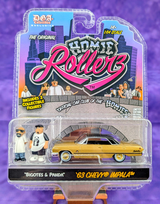 CHASE! Homie Rollerz 1963 Chevrolet Impala SS Hard Top w/ Bigotes & Panda - Greenlight x DGA