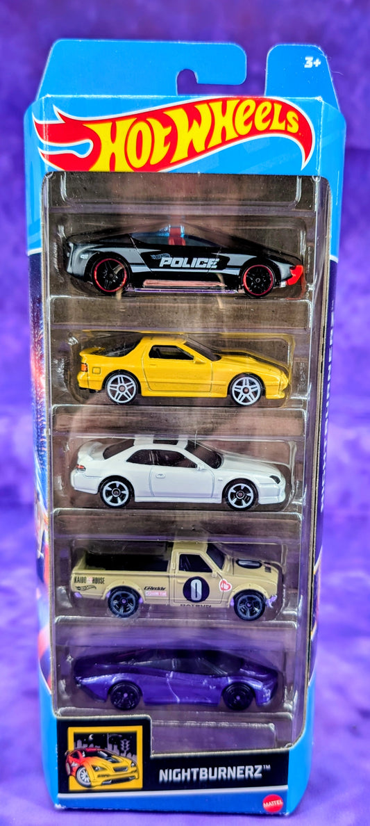 Hot Wheels Nightburnerz 5 Pack - Honda Prelude, Mazda RX-7, Datsun 620 - Mainline