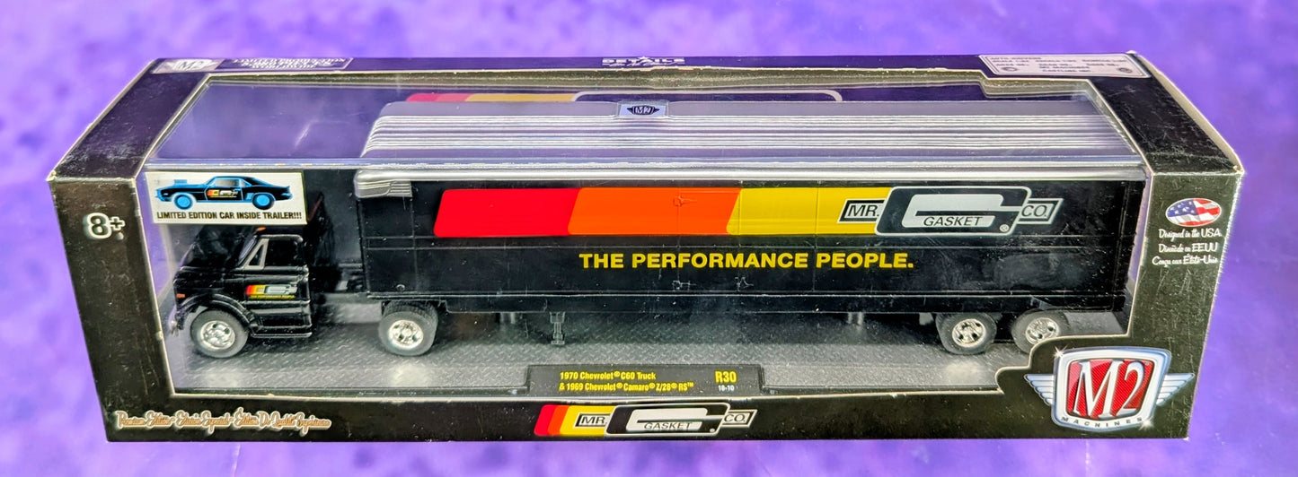 M2 Machines 1970 Chevrolet C60 Truck & Limited Edition 1969 Chevrolet® Camaro Z/28® RS - Mr. Gasket Co. - R30 18-10