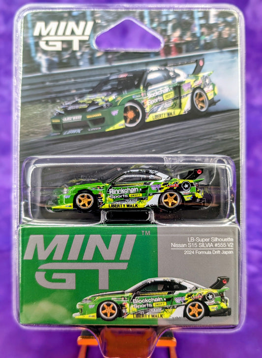 Mini GT 1:64 Nissan LB-Super Silhouette S15 SILVIA #555 V2 2024 – Green – Formula Drift Japan - Liberty Walk