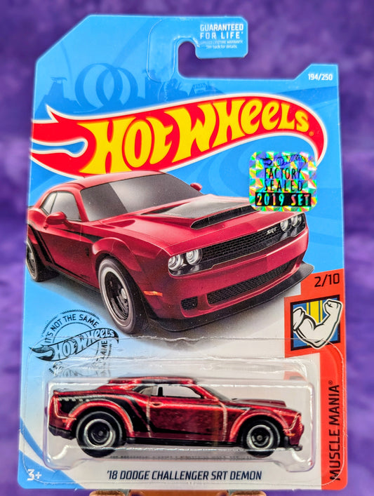 Hot Wheels Factory Sealed '18 Dodge Challenger SRT Demon Super Treasure Hunt - 1 of 1000