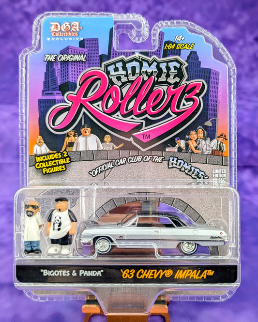Homie Rollerz 1963 Chevrolet Impala SS Hard Top w/ Bigotes & Panda - Greenlight x DGA
