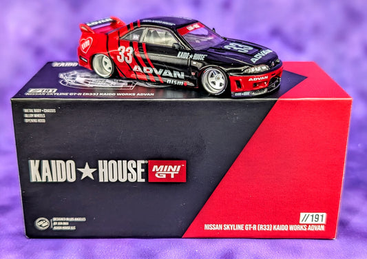 Kaido House x Mini GT 1:64 Nissan Skyline GT-R (R33) Kaido Works ADVAN