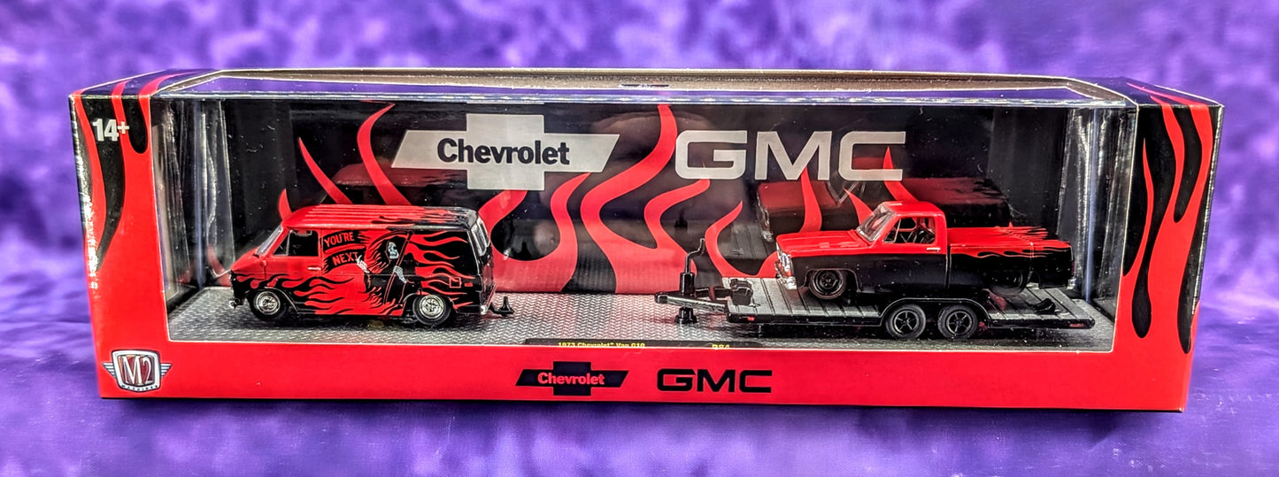M2 Machines 1973 Chevrolet Van G10 'You're Next' & 1976 GMC Sierra Grande 15 Custom - Auto-Haulers