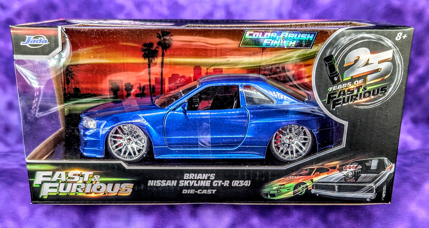 Jada 1:24 Fast & Furious Brian's Nissan Skyline GT-R (R34) (Color Brush Finish) - 25th Anniversary Edition