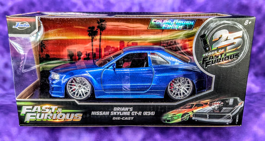 Jada 1:24 Fast & Furious Brian's Nissan Skyline GT-R (R34) (Color Brush Finish) - 25th Anniversary Edition