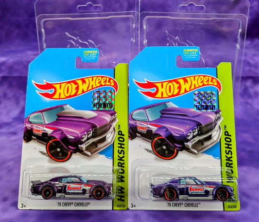 Hot Wheels '70 Chevy Chevelle Summit Racing Factory Sealed Super Treasure Hunt and Mainline Set, 1/450
