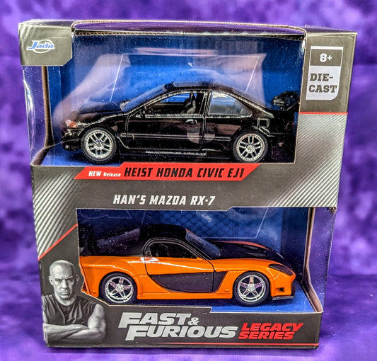 Jada 1:32 Fast & Furious Legacy Series Heist Honda Civic EJ1 & Han's Mazda RX-7 Twin Pack