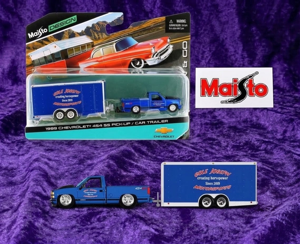 Maisto Design 1999 Chevrolet 454 SS Pick-Up & Car Trailer - Tow & Go
