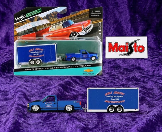 Maisto Design 1999 Chevrolet 454 SS Pick-Up & Car Trailer - Tow & Go