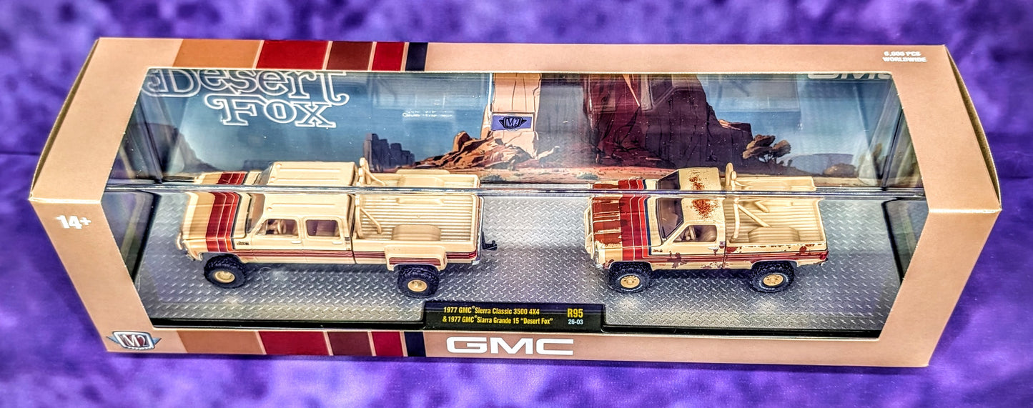 M2 Machines 1977 GMC Sierra Classic 3500 4x4 & 1977 GMC Sierra Grande 15 "Desert Fox" w/ Patina
