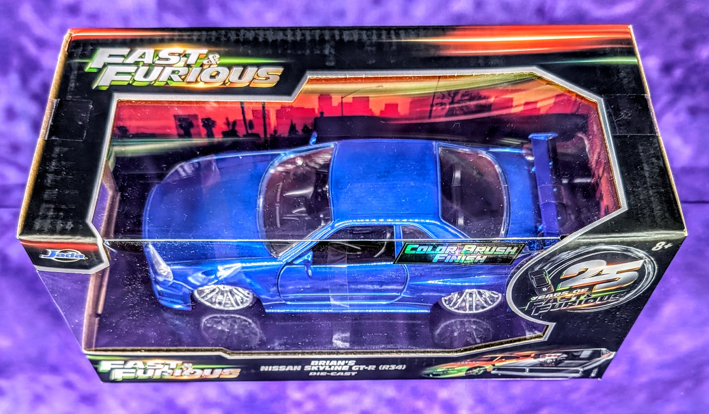 Jada 1:24 Fast & Furious Brian's Nissan Skyline GT-R (R34) (Color Brush Finish) - 25th Anniversary Edition
