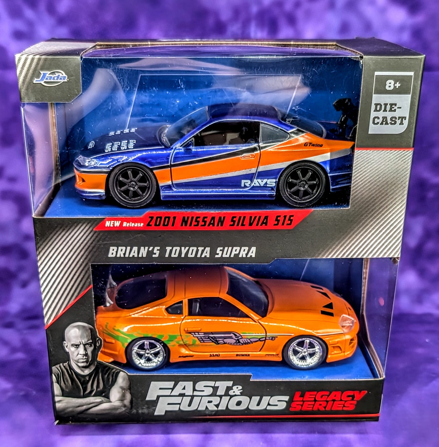 Jada 1:32 Fast & Furious Legacy Series 2001 Nissan Silvia S15 Mona Lisa & Brian's Toyota Supra Twin Pack