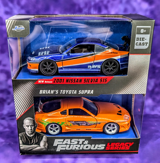 Jada 1:32 Fast & Furious Legacy Series 2001 Nissan Silvia S15 Mona Lisa & Brian's Toyota Supra Twin Pack